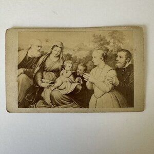 Antique CDV Card Tiziano Vecellio Adoration Of The Holy Family 4”x2.5”
